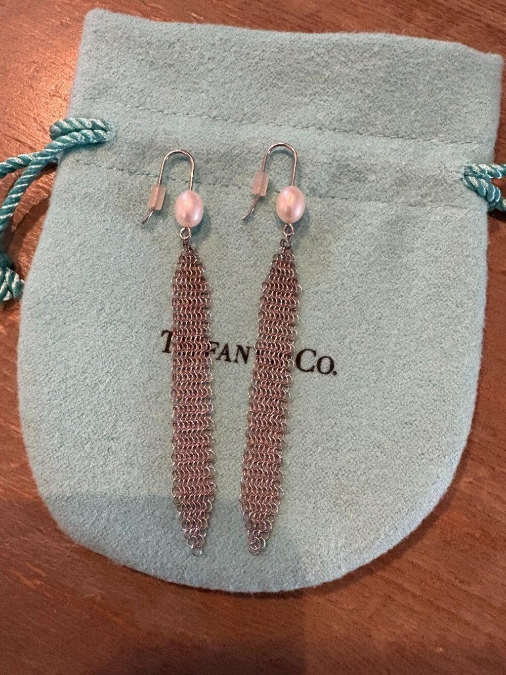 Tiffany's Women's Pearl Mesh Tassel Earrings